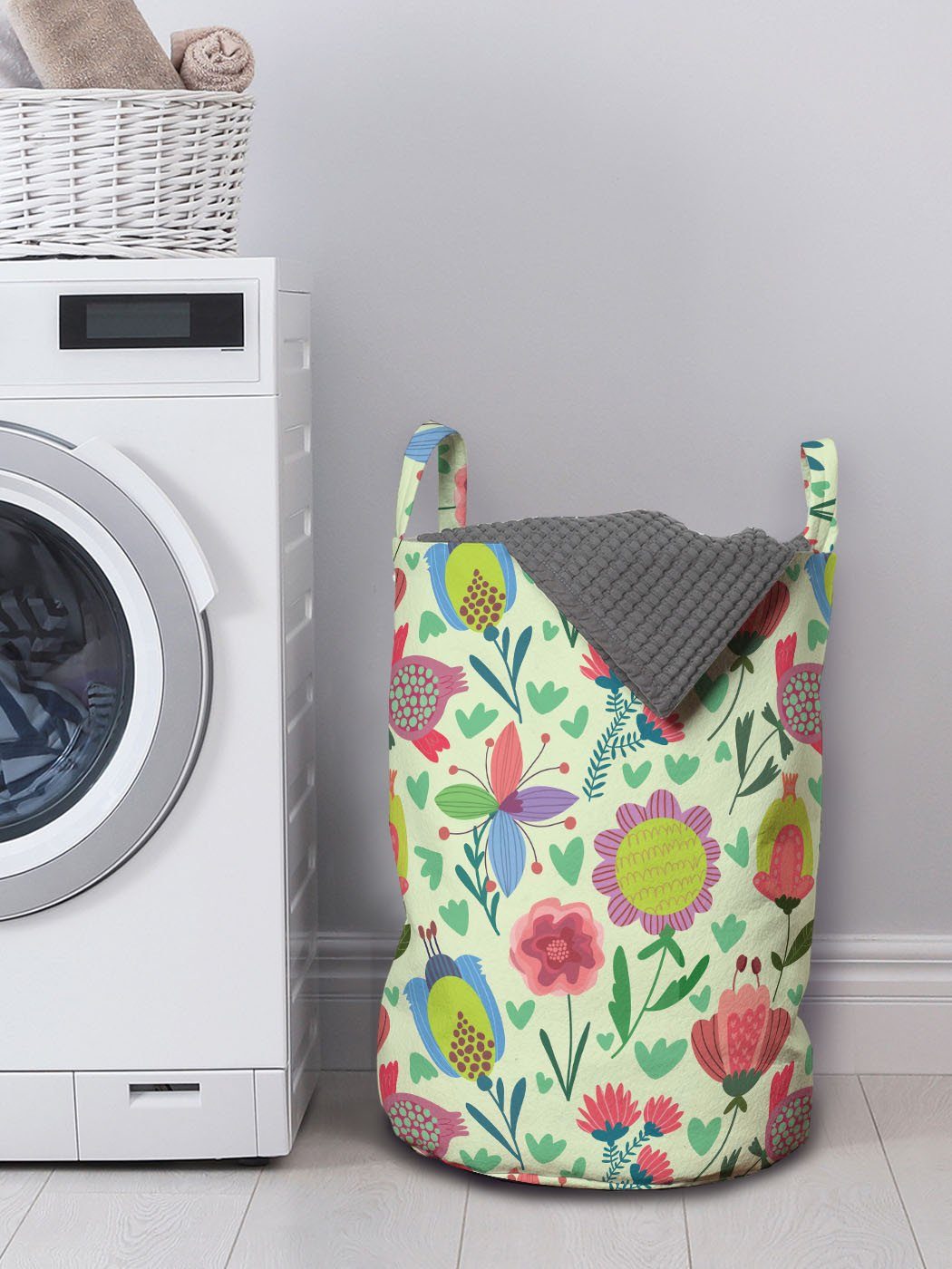 für Wäschekorb Tulpen Niederländisch Abakuhaus Wäschesäckchen Waschsalons, mit Blooming Kordelzugverschluss Griffen Doodle