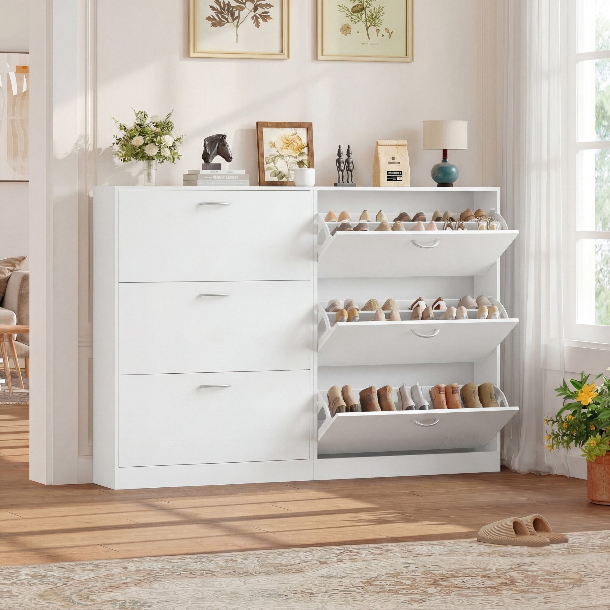 Homfa Schuhschrank mit 2/3 Klappen Schuhregal (1-St) Schuhkipper weiß 2 Türen/3Türen 80/100 x 80 x 23.5cm – Bild 2 von 5