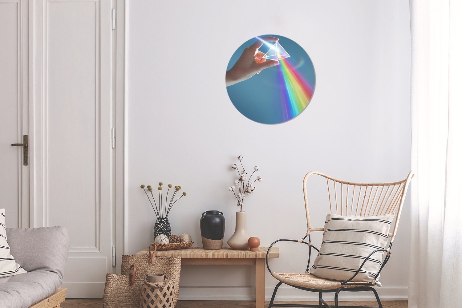 Wohnzimmer, Gemälde Forex, Kreis erscheint durch Rundes 30x30 Wanddekoration Regenbogen MuchoWow Prisma, cm St), (1 Wandbild,