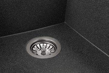 manestein Granitspüle Alvia Granit Küchenspüle mit Schwarz Armatur und Siphon 44x46cm, 44/16 cm, (inklusive ablaufgarnitur und Armatur)