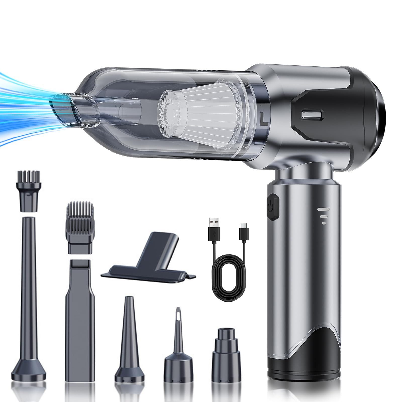 Dreamhigh Akku-Handstaubsauger 15000PA, 100000 U/min, 6000mAh Akku für Auto/Sofa/Tierhaar Reinigung