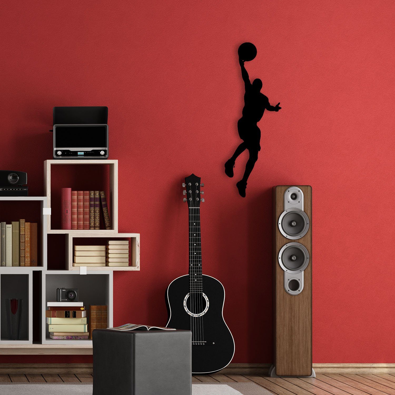 Namofactur LED Dekolicht Basketball Spieler - Dekoobjekt aus Holz mit Sport Motiv - Wand Lampe, Ohne Zugschalter, LED fest integriert, Warmweiß, Wanddekoobjekt Wohnzimmer Leuchte batteriebetrieben