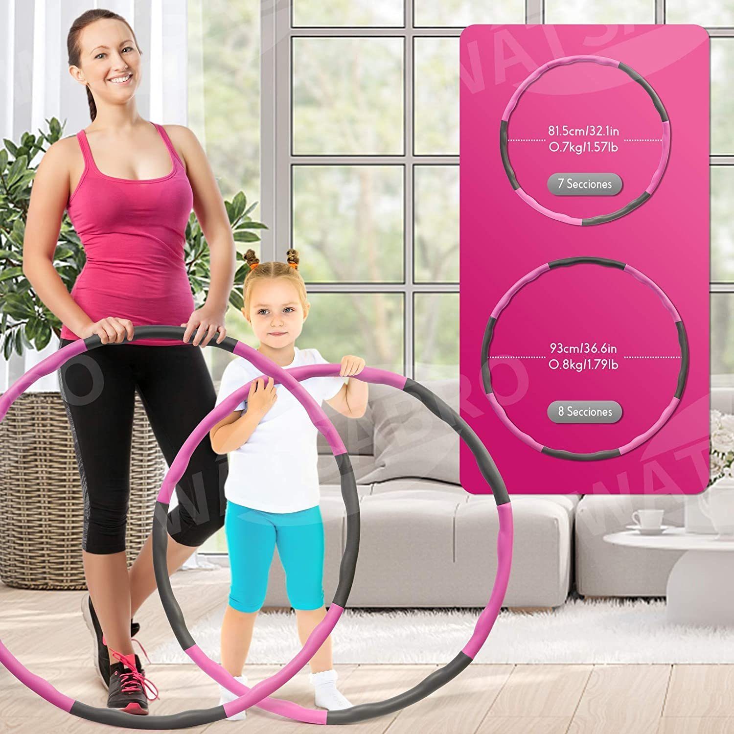 Daskoo Hula-Hoop-Reifen steckbarer Hula Hoop Gewichtsreduktion Reifen, Fitness für abnehmbar cm, Massage 95 Bauchtrainer Ø 8-teilig und Erwachsene zur