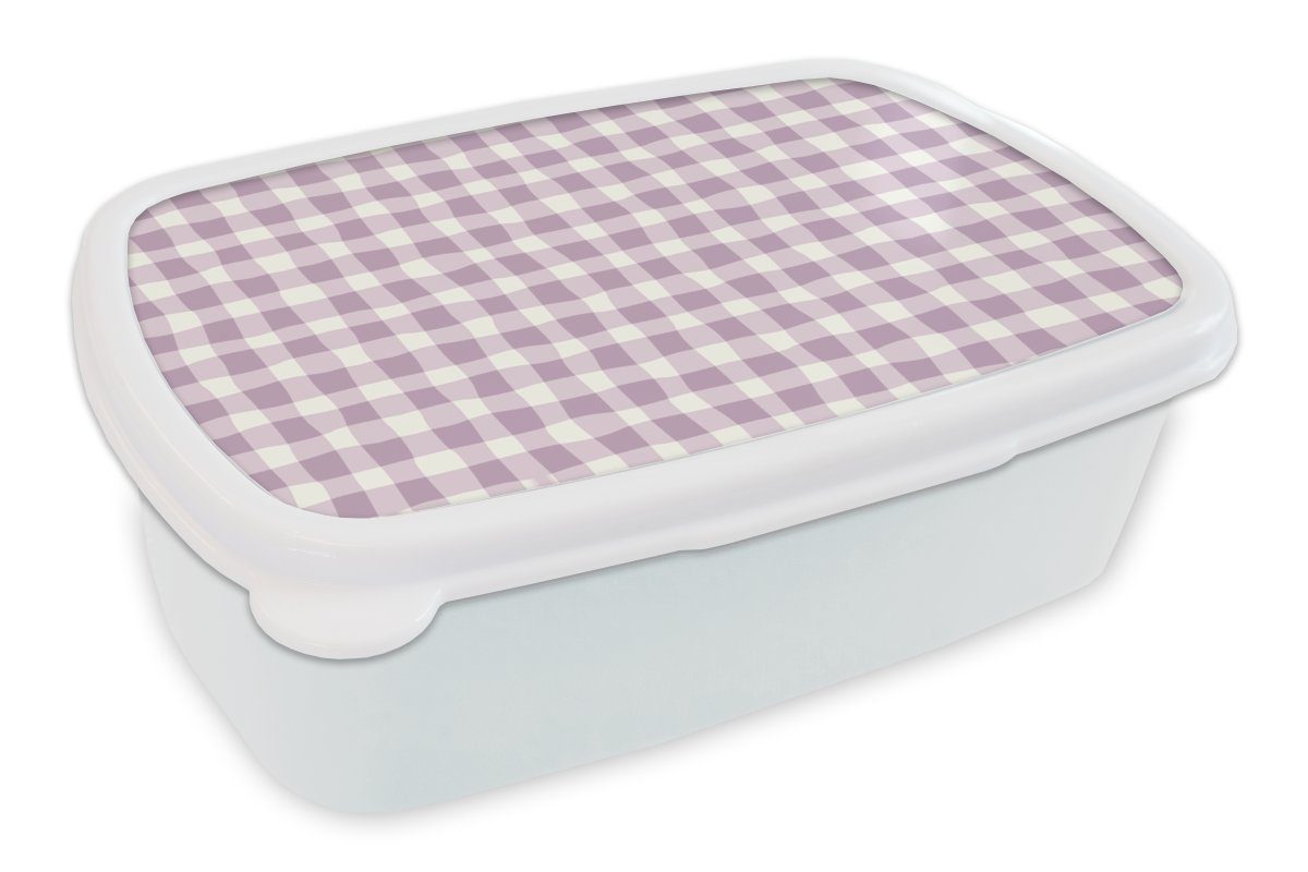 MuchoWow Lunchbox Pastell - Lila - Muster, Kunststoff, (2-tlg), Brotbox für Kinder und Erwachsene, Brotdose, für Jungs und Mädchen weiß