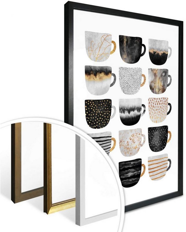 Wall-Art Poster »Kaffeetassen Schwarz Gold«, Geschirr & Besteck (1 Stück)-kaufen