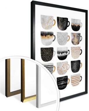 Wall-Art Poster Kaffeetassen Schwarz Gold, Geschirr & Besteck (1 St), Poster ohne Bilderrahmen