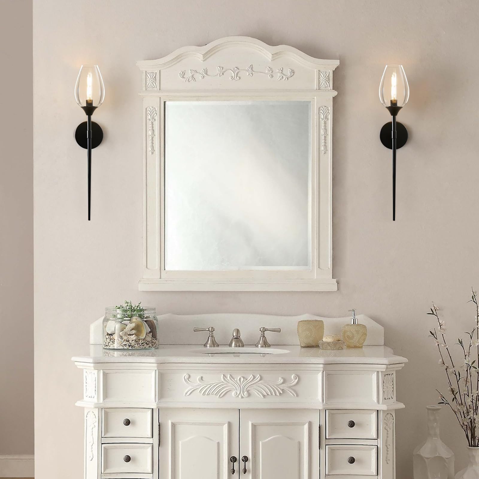 Jibenhome Wandleuchte Glas Wandleuchte Innen,Moderne Wandlampe Wohnzimmer, LED wechselbar, mit Lampenschirm in Weinglasform,für Schlafzimmer und Wohnzimmer