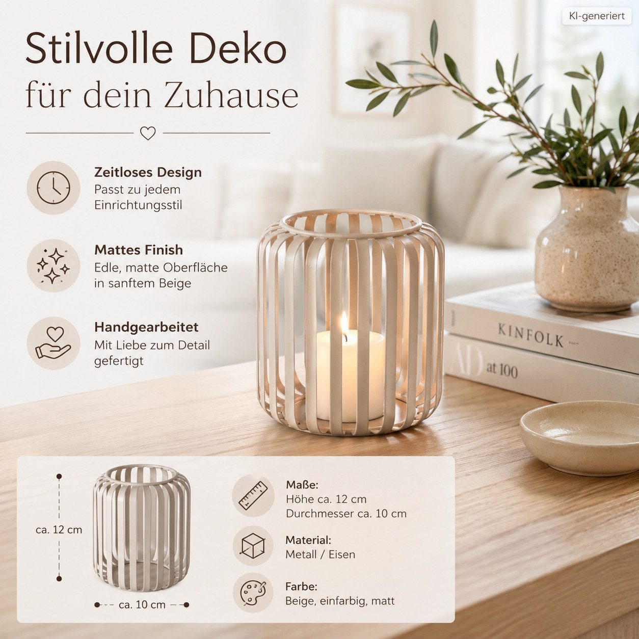 BOLTZE Windlicht Boltze Windlicht Viki Beige (1 St) – Bild 2 von 5