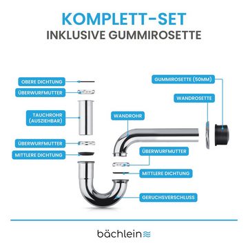 Bächlein Siphon Universaler Röhrensiphon, (flexibler Waschbeckenablauf), Einfache Montage - Hochwertiger Chrom-Ablauf