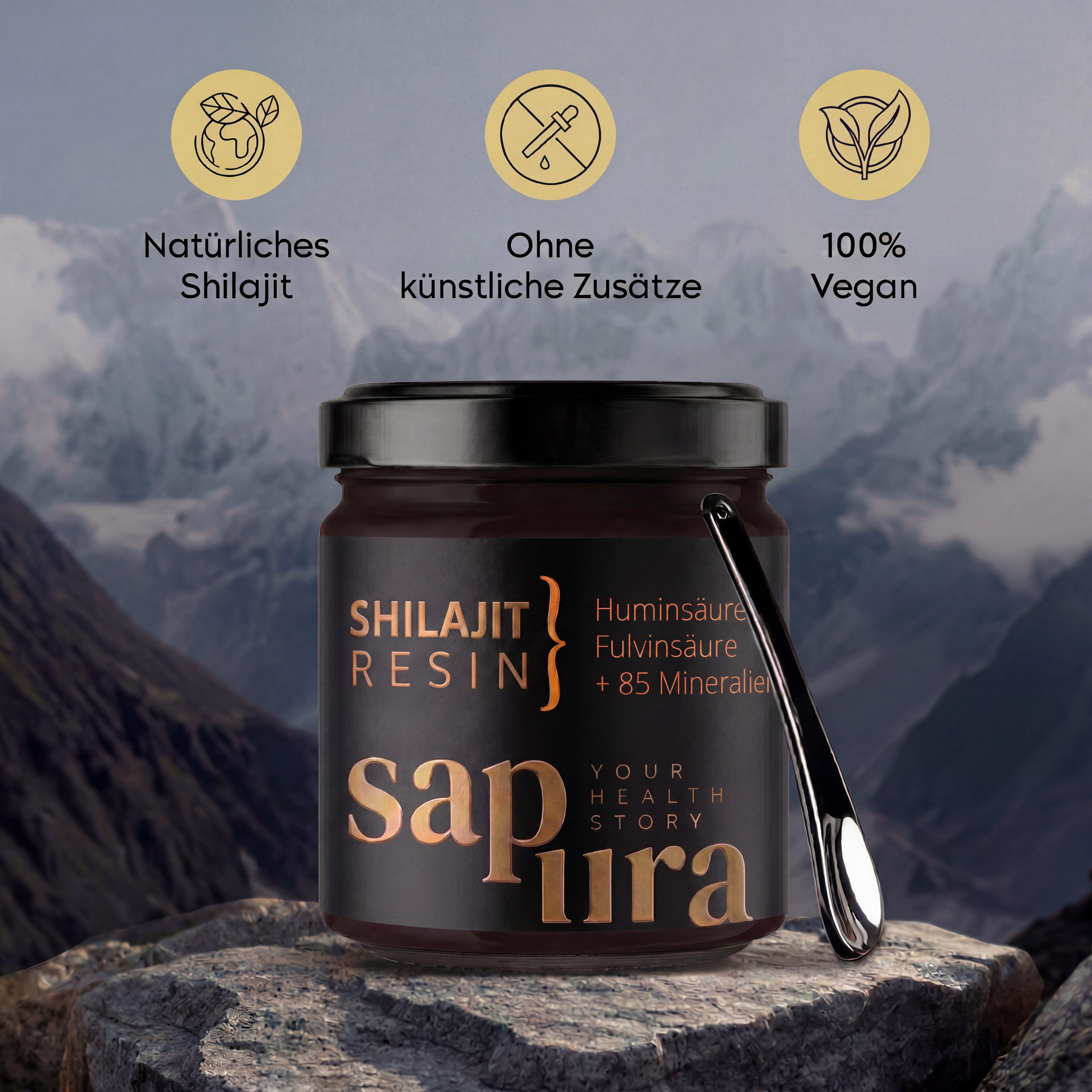 SAPURA Health Shilajit Harz 60g, Inklusive Löffel, Mumijo * Laborgeprüft in DE * Harz, 60 g