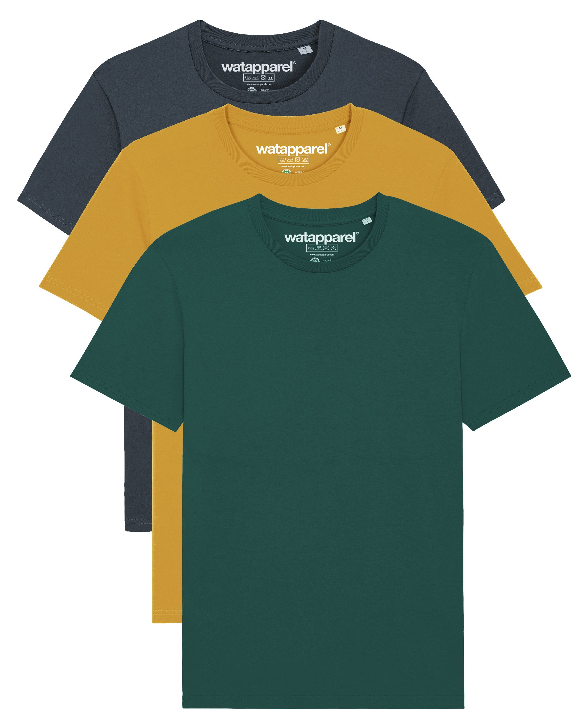 wat? Apparel Print-Shirt 3er Pack Creator Basic (1-tlg) Glazed Green / Ochre / India Ink Grey