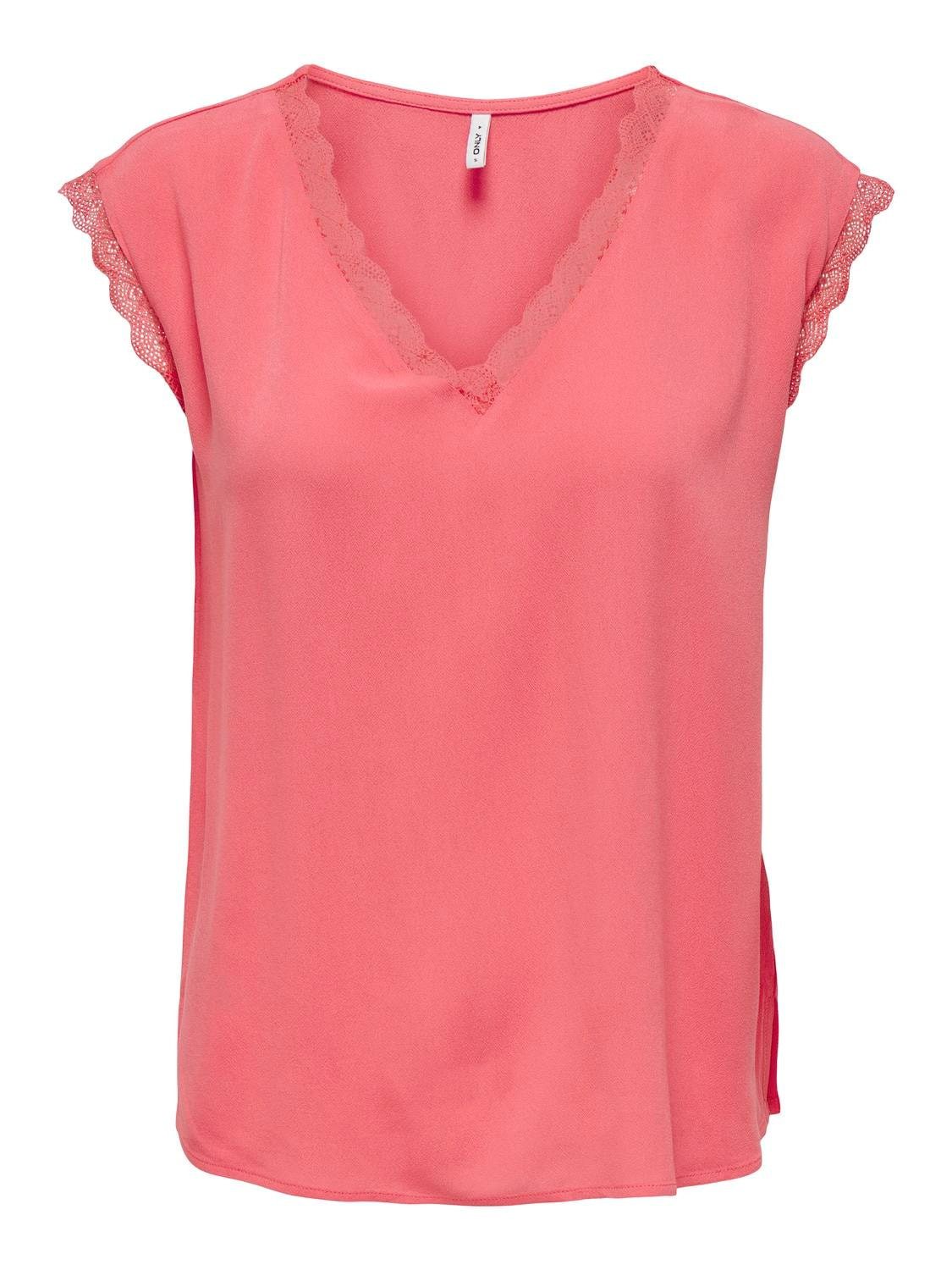 T-Shirt Only Damen Basic T-Shirt Top OnlJasmina V-Ausschnitt kurz-arm Spitze