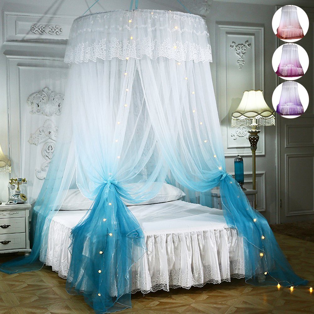 Moskitonetz Kuppel Moskitonetz Himmelbett Lichterketten Vorhänge für Queen King