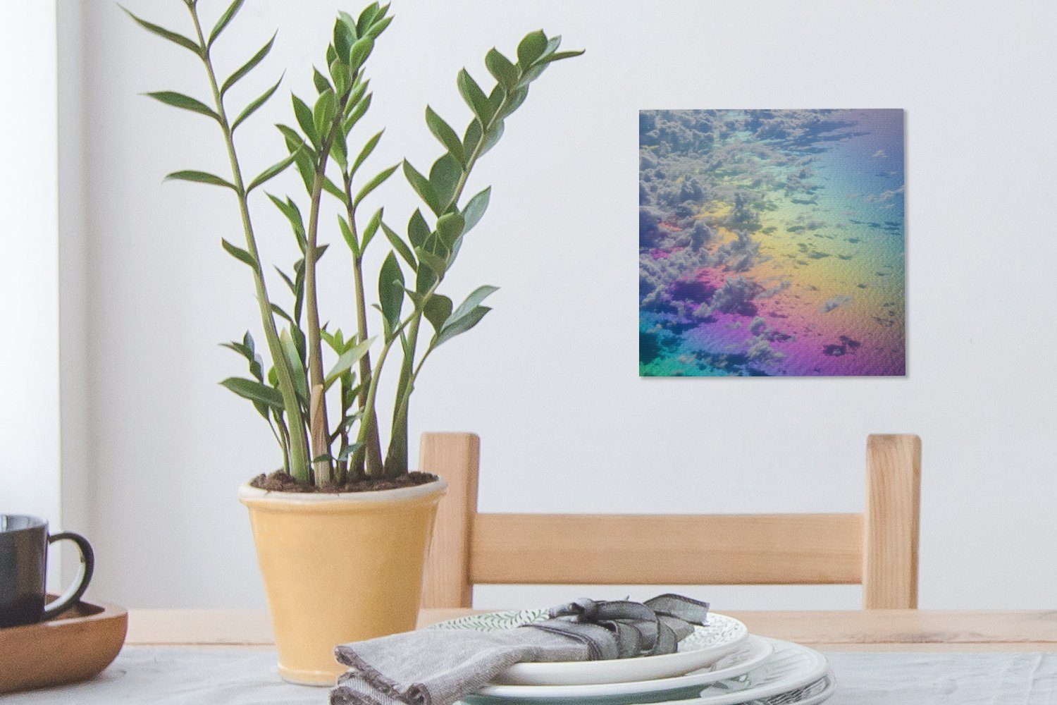 OneMillionCanvasses® Leinwandbild Wolken (1 Wohnzimmer mit für Regenbogen, Leinwand Schlafzimmer St), Bilder