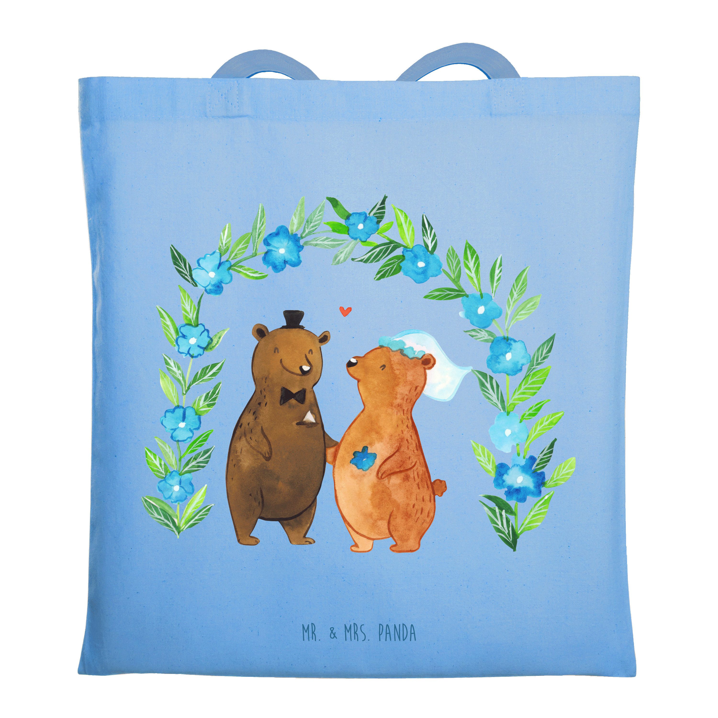 Mr. & Mrs. Panda Tragetasche Bären Hochzeit, Stoffbeutel, Sky Blue, Hochzeitskarte, Hochzeitstag, (Packung), Laptoptasche studententasche schultertasche baumwolle