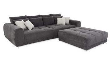 luma-home Big-Sofa 15171, XXL-Couch 306x134 cm mit Federkernpolsterung, viele Kissen, markante Steppungen, Cordstoff Grau Anthrazit