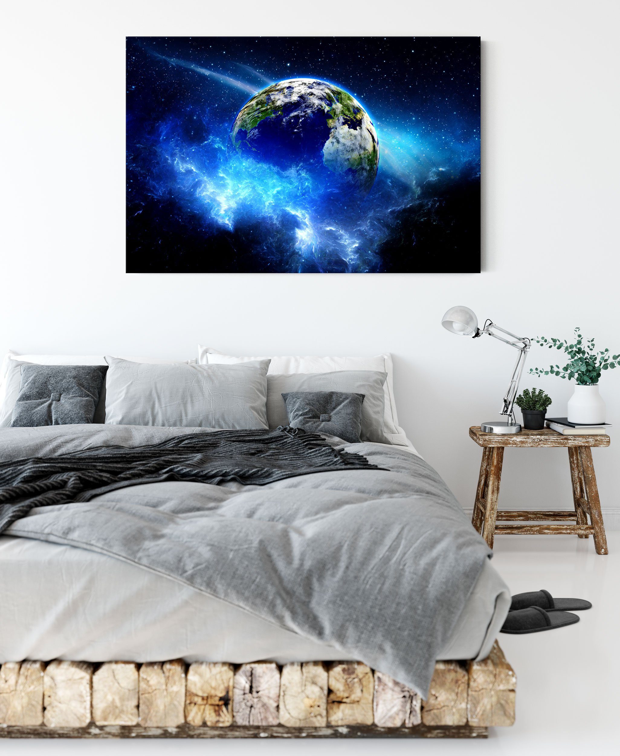 Planet Erde, bespannt, St), inkl. Zackenaufhänger Planet Erde Leinwandbild (1 Leinwandbild Pixxprint fertig