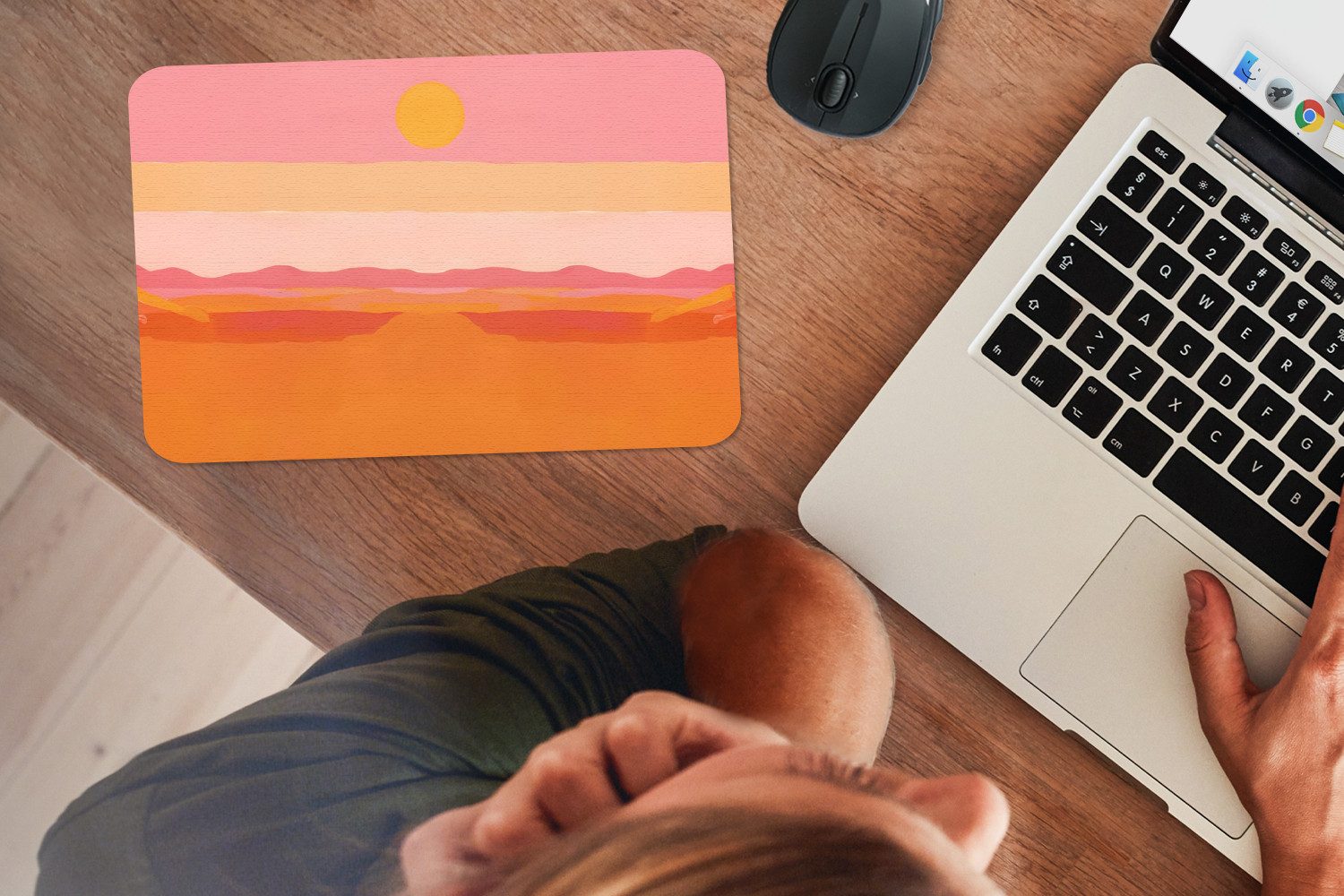 MuchoWow Mauspad Sonne - Abstrakt - Landschaft - Orange (1-St), Mouse pad Klein, Gaming Deko, PC Zubehör, 27x18 cm – Bild 4 von 5