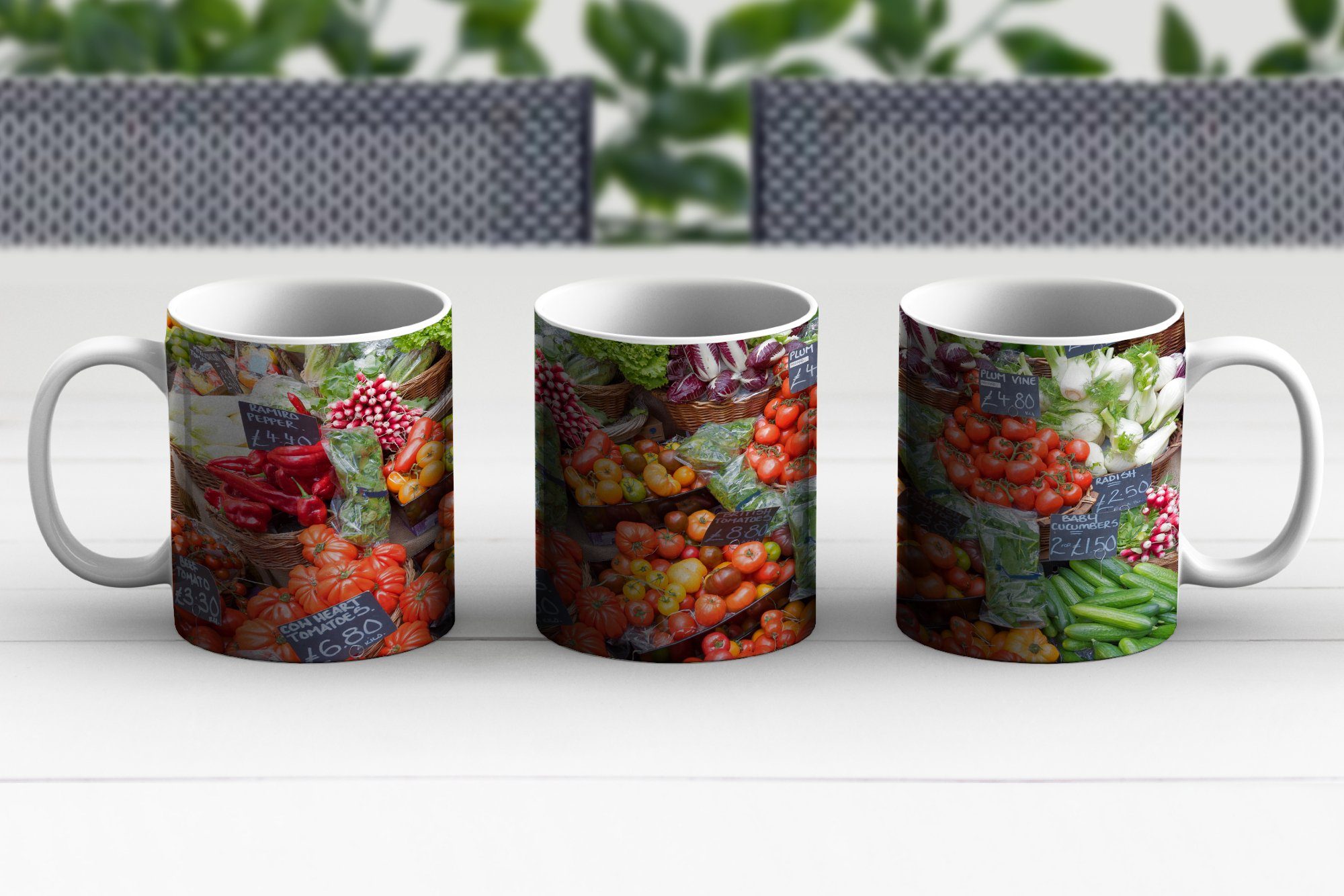 Tasse Kaffeetassen, - Markt Obstkisten MuchoWow Teetasse, Becher, Geschenk Teetasse, Gemüse, - Keramik,