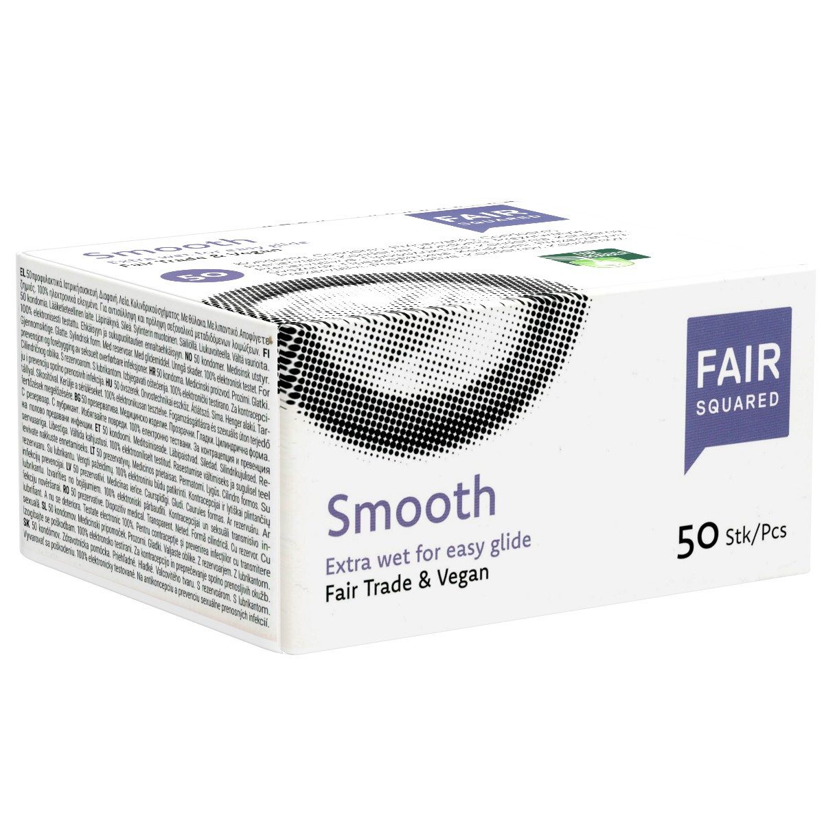 Fair Squared Kondome Smooth Packung mit, 50 St., fair gehandelte Kondome mit viel Gleitmittel, vegane und extra feuchte Kondome