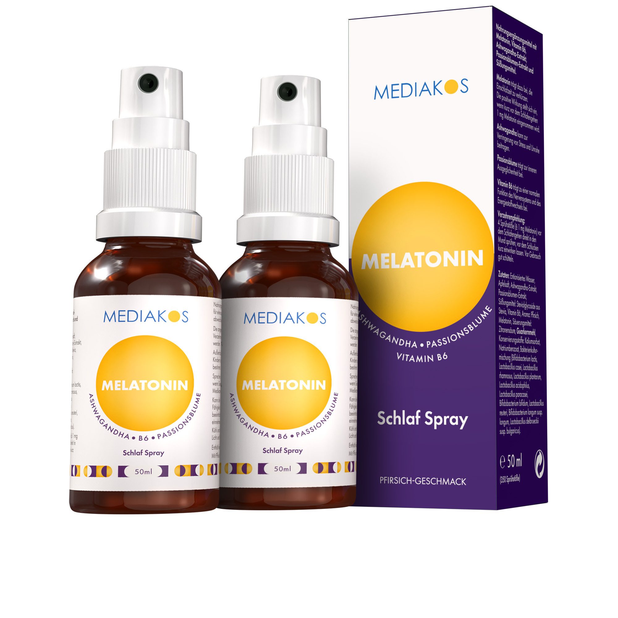 Mediakos Mediakos Melatonin Ашвагандха Schlaf Spray, mit Vitamin B6 und Passionsblume – schneller einschlafen, besser durchschlafen – Vegan à 100 ml