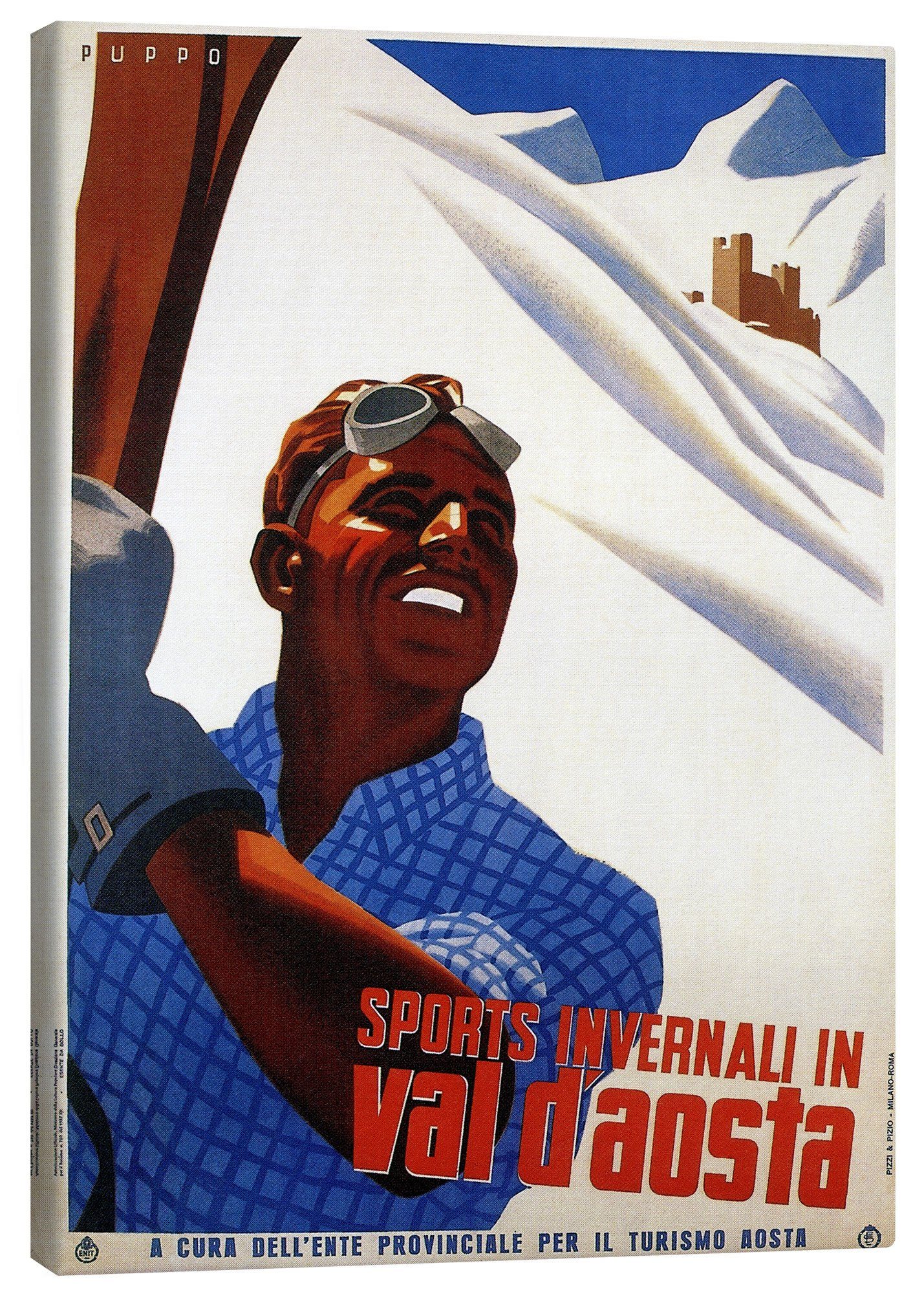 Posterlounge Leinwandbild Vintage Ski Collection, Aostatal (italienisch), Vintage Illustration