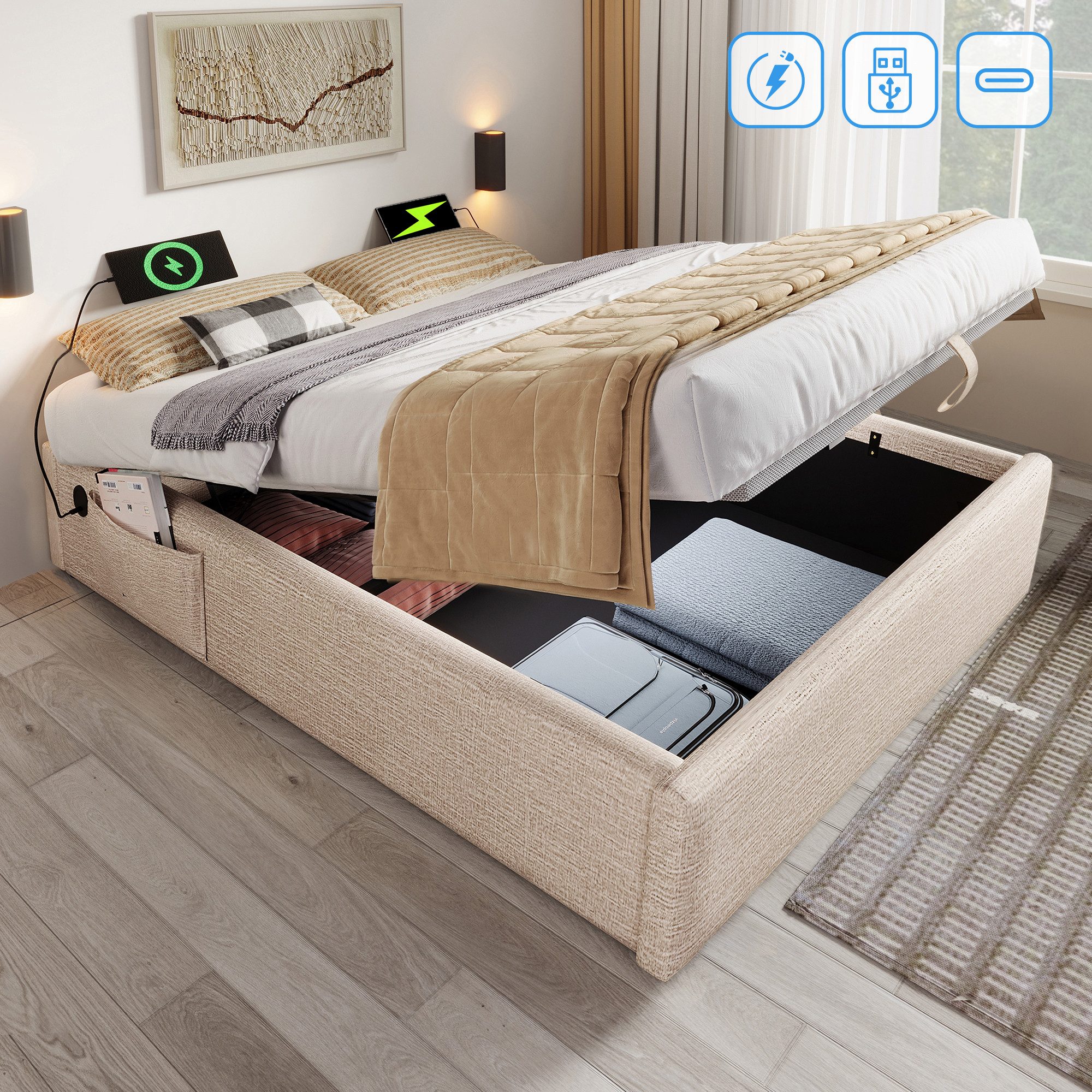 HAUSS SPOLE Polsterbett 160×200cm mit USB- günstig online kaufen