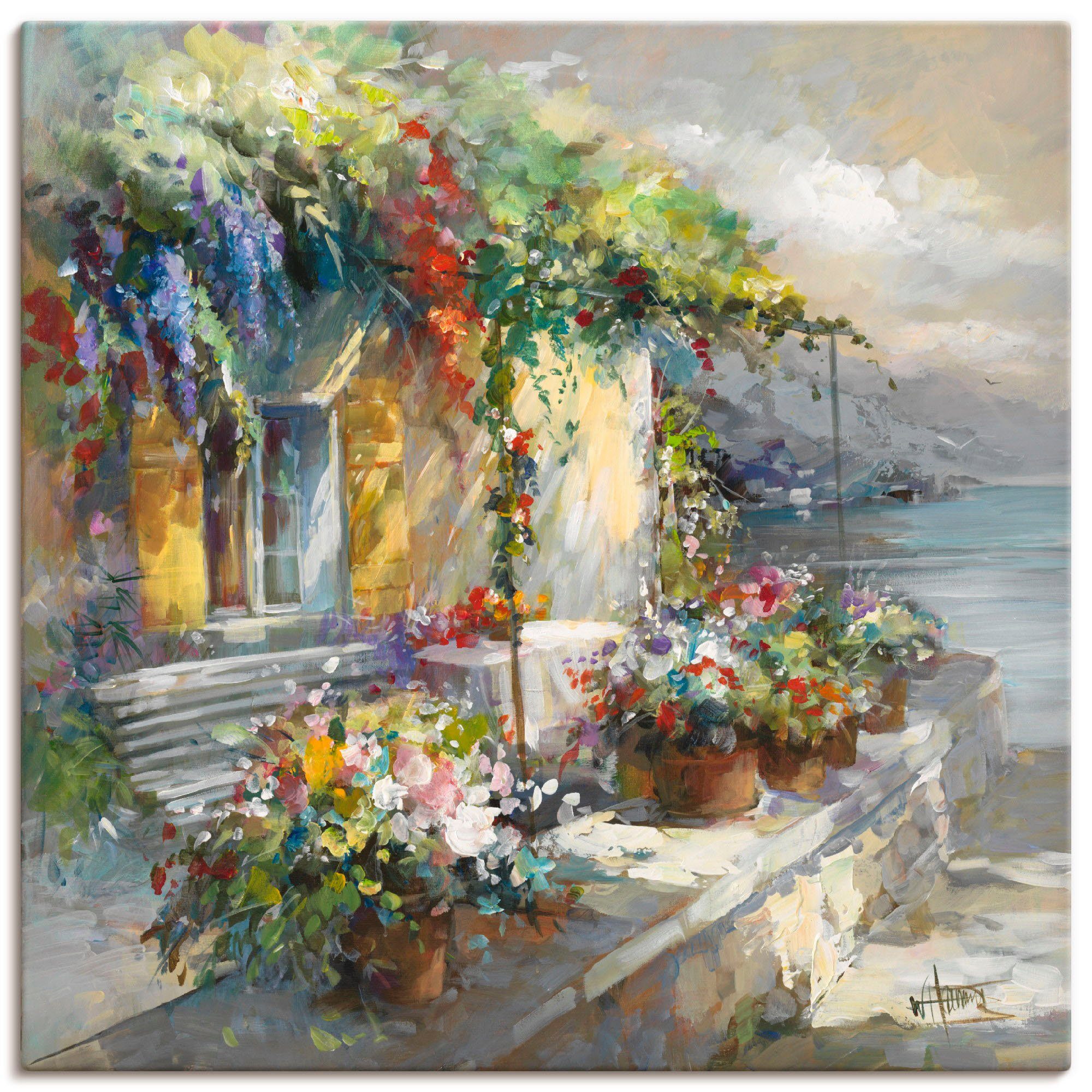 Artland Leinwandbild Veranda am See, Garten (1 St), auf Keilrahmen gespannt