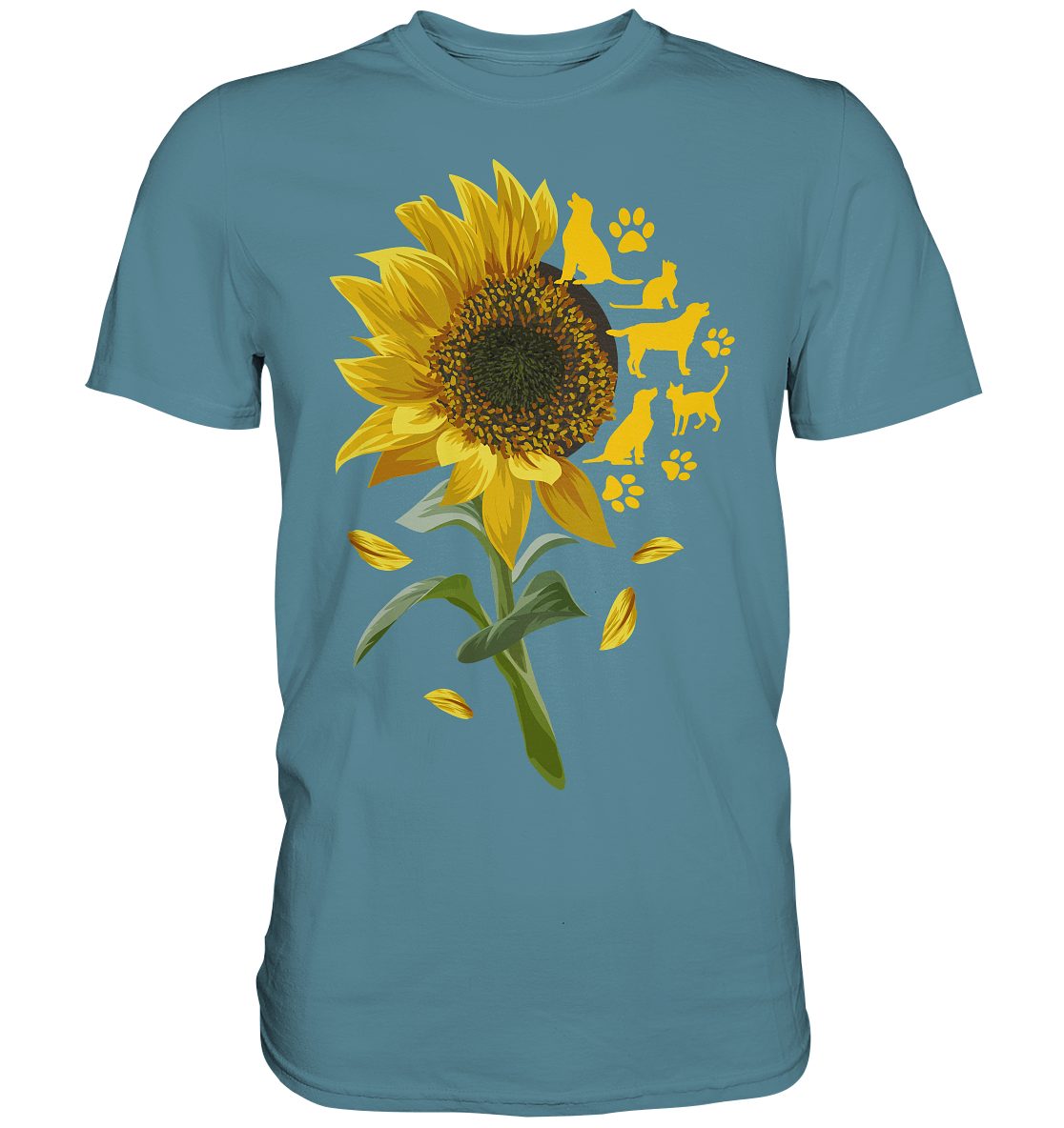 Tigerlino T-Shirt Katzen Hunde Sonnenblumen Shirt Gärtner Tiere Garten Motiv