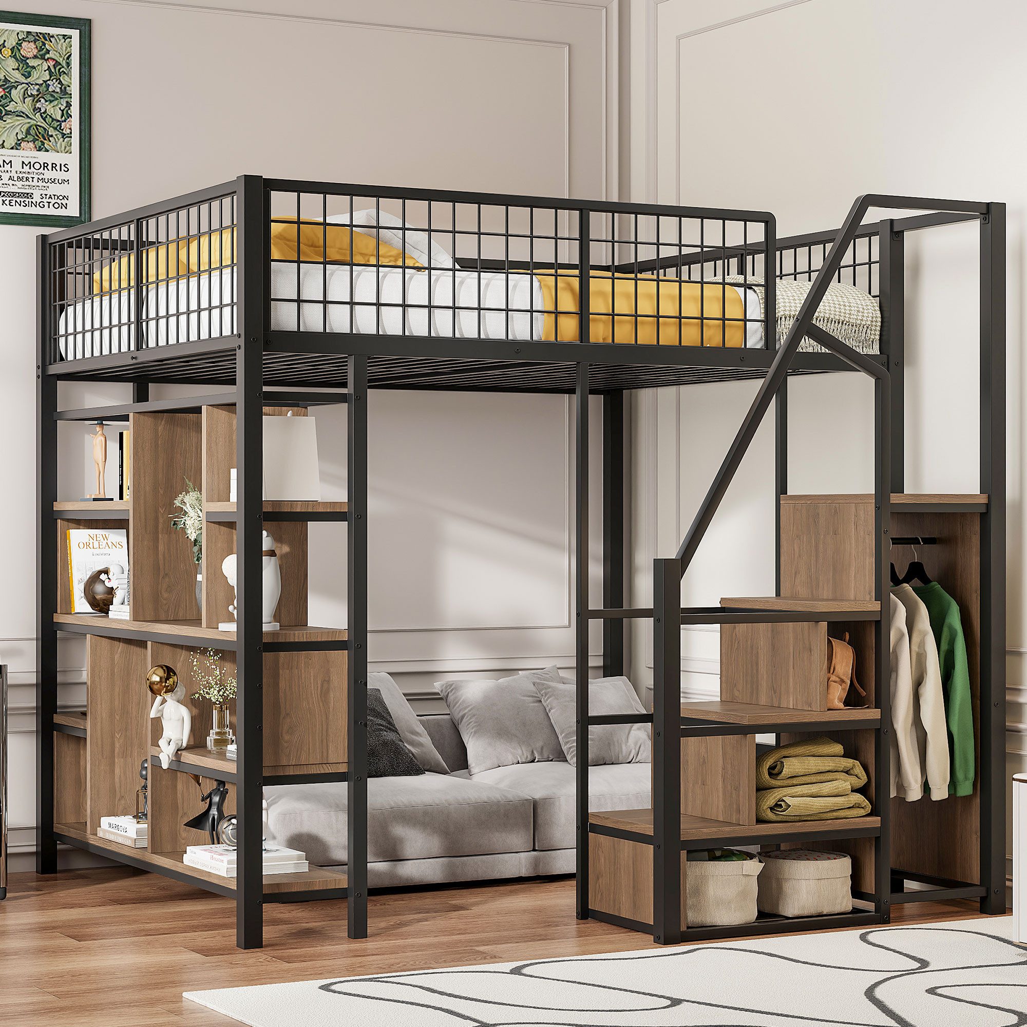 Odikalo Hochbett Kinderbett Jugendbett Metallbett 140x200 günstig online kaufen