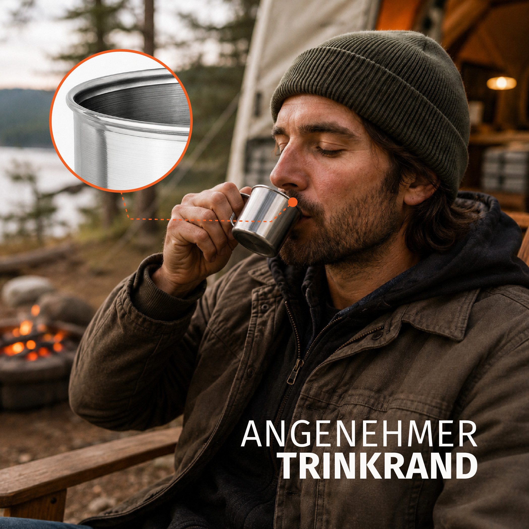 Moritz Tasse Moritz Becher Edelstahlbecher 200 ml mit Henkel Campingbecher robust, 1-tlg., Edelstahl
