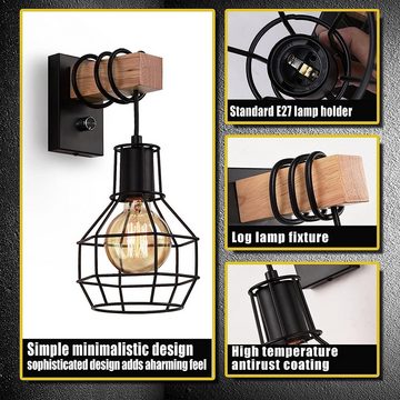Novzep Wandleuchte Wandlampe Dimmbar,Retro Lampe aus Metall und Holz E27 mit Schalter