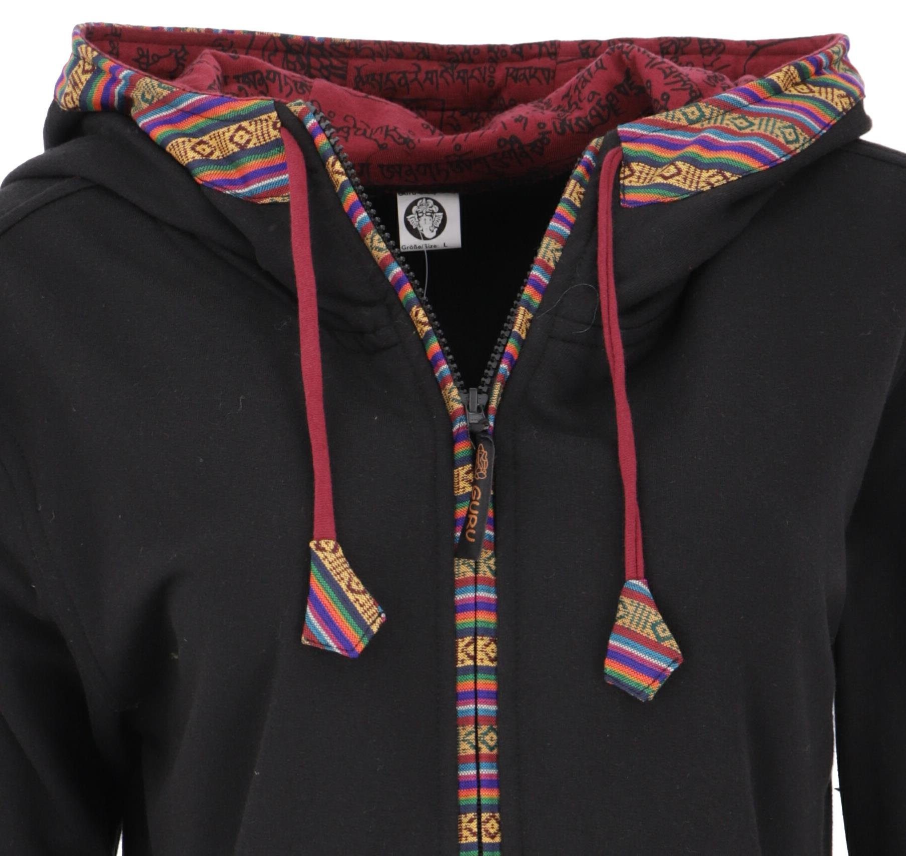 Jacke, schwarz/rot Langjacke alternative Guru-Shop Bekleidung Boho -.. Nepal Jacke bestickte Ethno