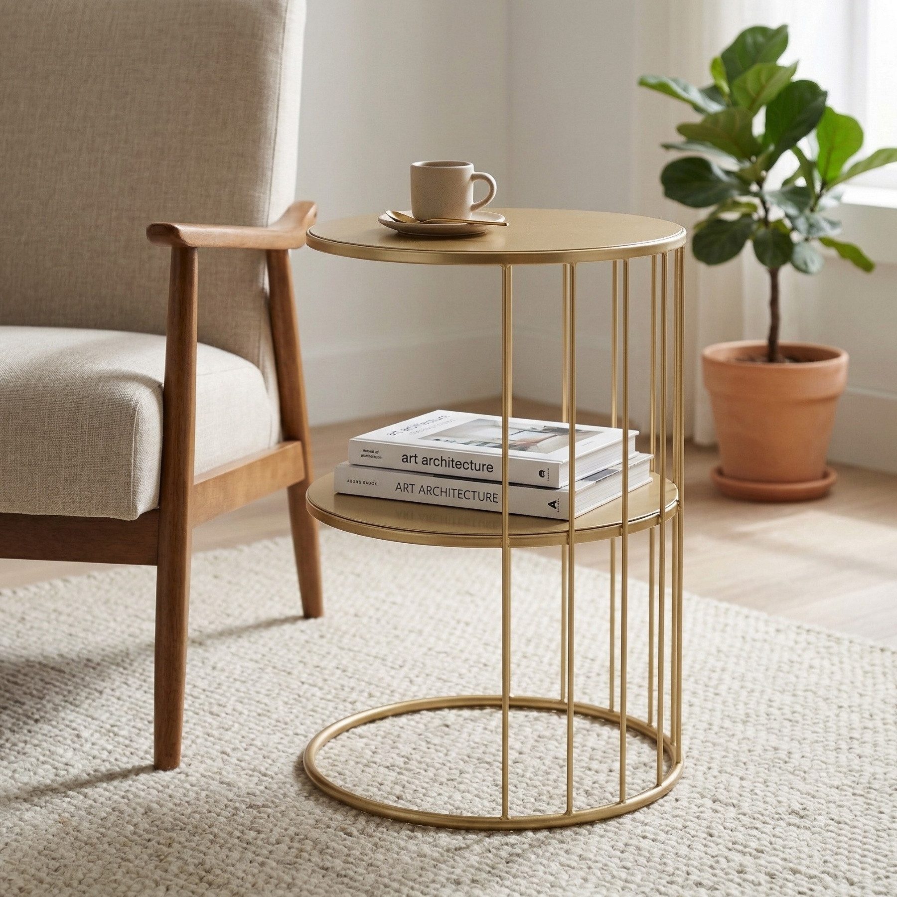 SCENA LIVING Couchtisch Runder Couchtisch RODA aus Metall, mit Ablage, Ø 52 cm