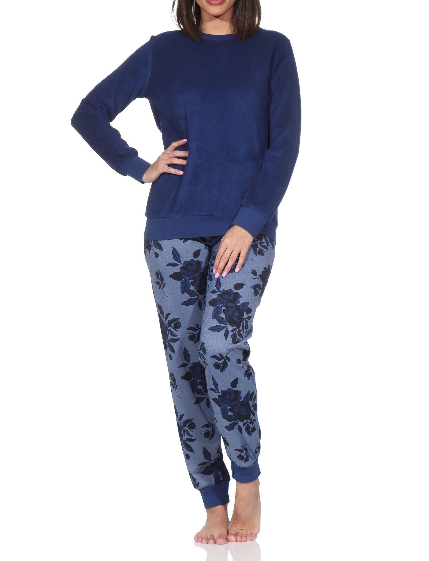 Pyjama Normann Damen Frottee Schlafanzug lang mit Bündchen in edler Optik