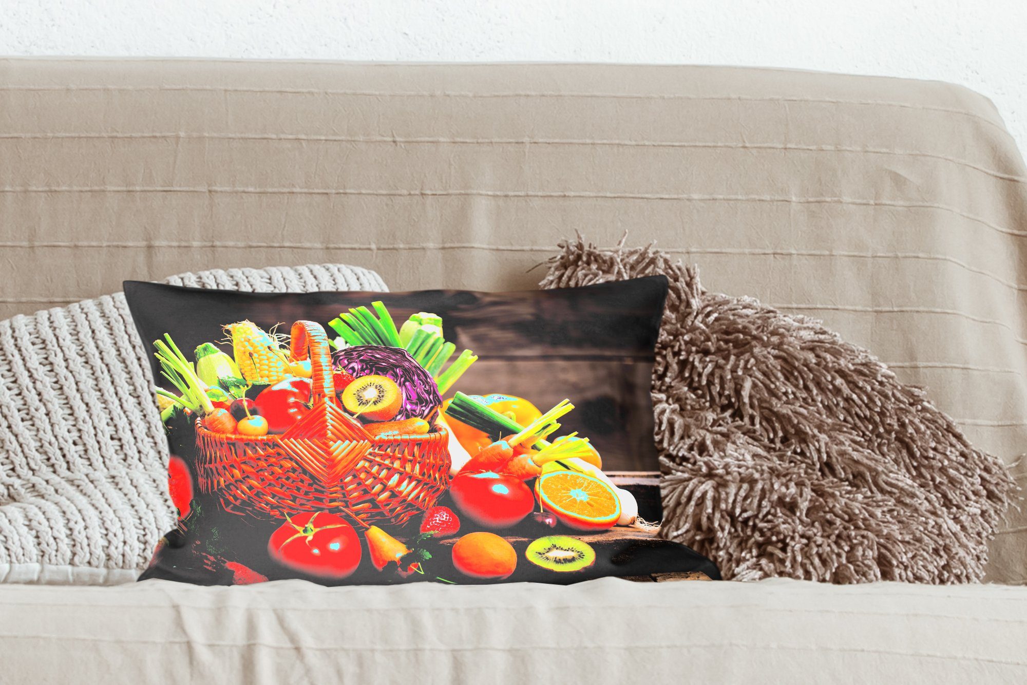 MuchoWow Dekokissen Obstkorb mit Füllung, Dekokissen - Obst - Dekoration, Zierkissen, Schlafzimmer Wohzimmer Gemüse