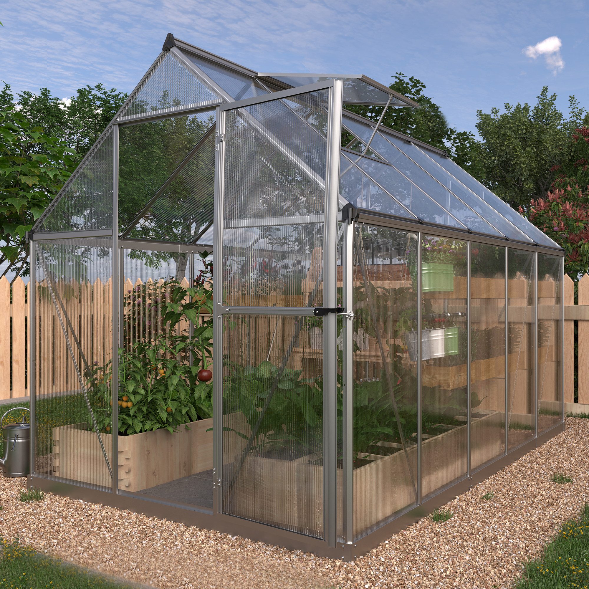 KONIFERA Gewächshaus, BxTxH: 182 x 304 x 208 cm, 4 mm Wandstärke, Set, mit Fundamentrahmen silberfarben