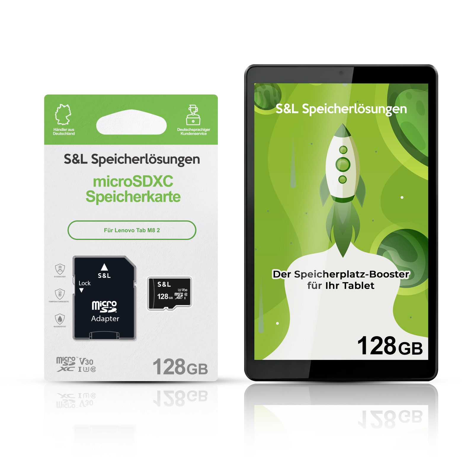 Tec-Expert microSD Karte S&L für Lenovo Tab M8 2 Speicherkarte (128 GB, Class 10, microSDXC)