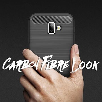 Nalia Smartphone-Hülle Samsung Galaxy J6 Plus, Carbon Look Silikon Hülle / Matt Schwarz / Rutschfest / Karbon Optik