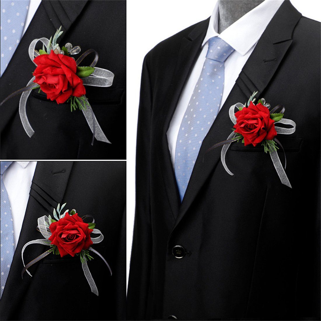 Trauzeugenkorsage, Braut-Bräutigam-Hochzeit Brosche, simulierte Kunstblume Rot DÖRÖY Rose