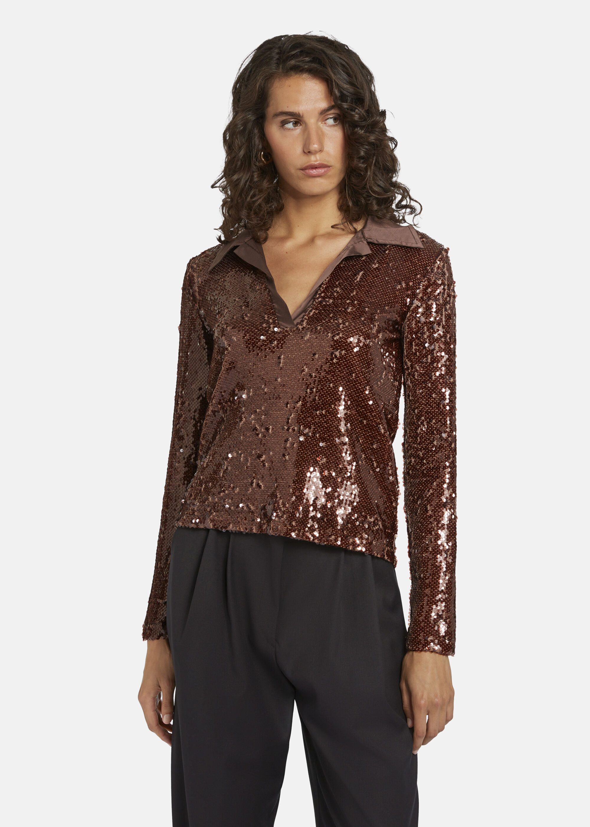 Nicowa Poloshirt ORIWILO (1-tlg) aus Pailletten-Material