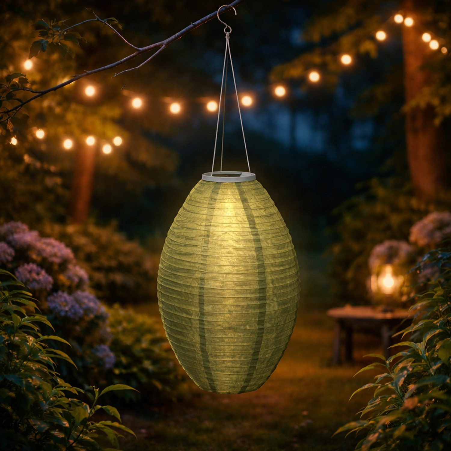 MARELIDA LED Lampion Solar Gartenlampion oval H: 33cm Party Balkon Terrasse Laterne grün, LED Classic, warmweiß (2100K bis 3000K)