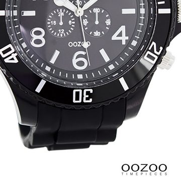 OOZOO Quarzuhr Oozoo Unisex Armbanduhr Vintage Series, (Analoguhr), Damen, Herrenuhr rund, extra groß (ca. 48mm) Silikonarmband schwarz