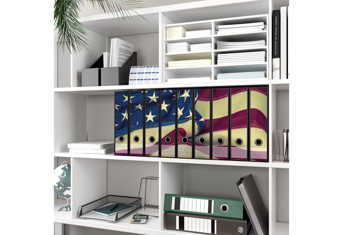 Thumbnail - Wallario Etiketten Amerikanische Flagge im Wind, Ordnerrücken-Sticker in verschiedenen Ausführungen