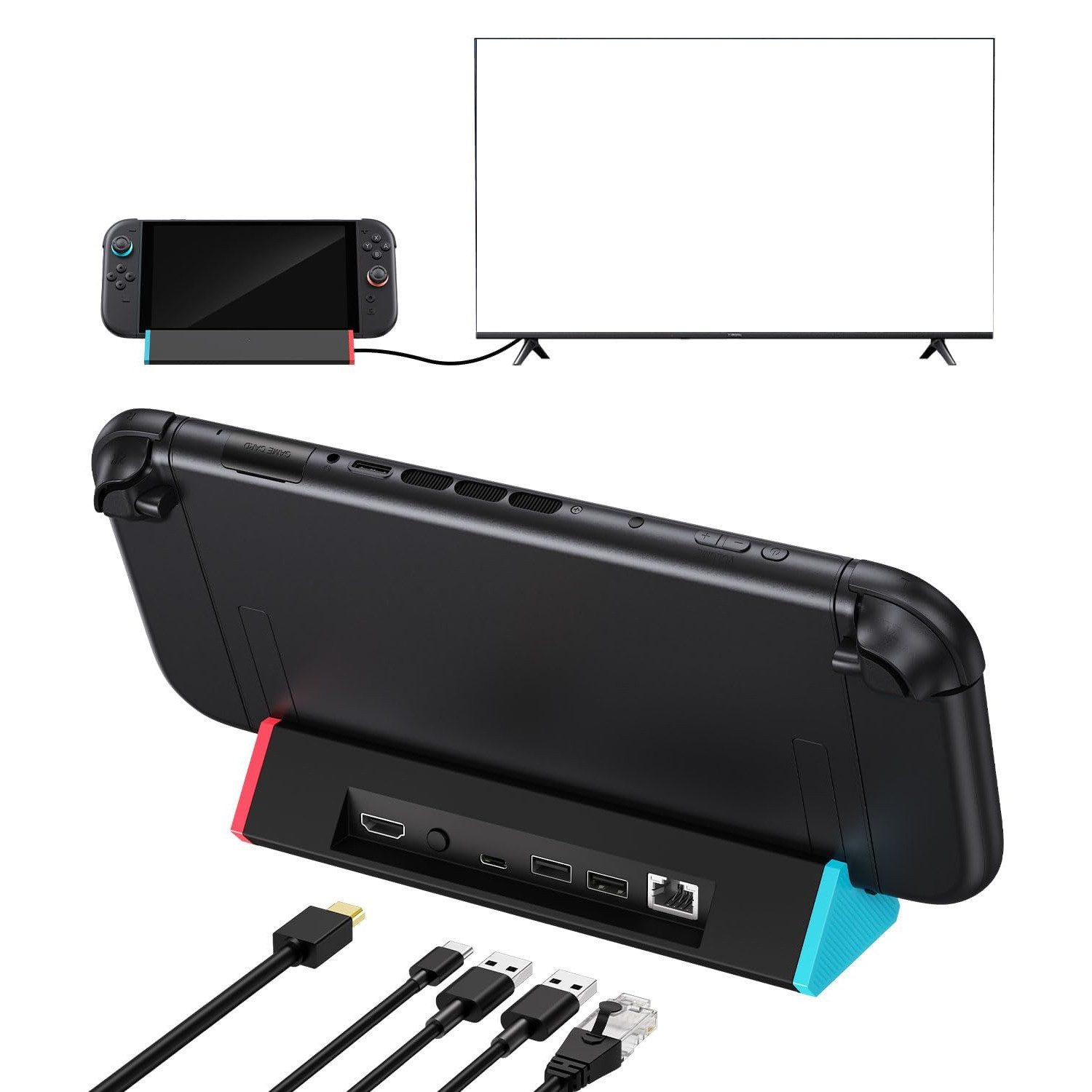 TUWENA Tragbare Switch 2 Dockingstation, 1000 Mbit Ethernet-Adapter, LAN-Dock Zubehör Nintendo (Ladestation mit 4K 120 Hz HDMI/Typ C/USB 3.0)
