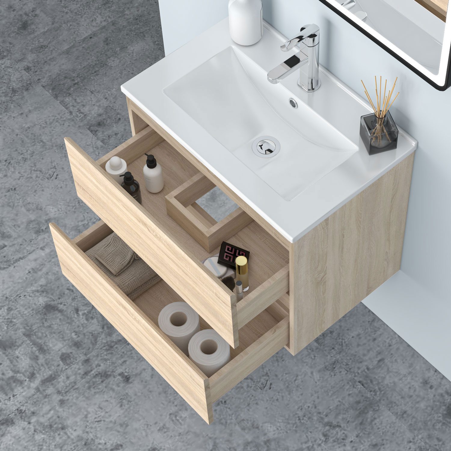 duschspa Waschtisch Waschbecken mit Unterschrank Badschrank Waschplatz Badmöbel Set, Matt, 50-120cm