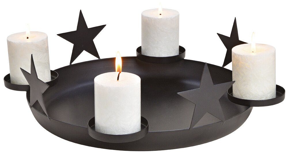 matches21 HOME HOBBY Kerzenhalter Kerzenhalter cm, Ø Metall 4 Adventskranz schwarz Farbe: Tablett aus Sterne 44 - Hergestellt Metall 