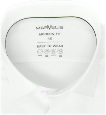 MARVELIS Businesshemd Easy To Wear Hemd - Modern Fit - Langarm - Einfarbig - Wollweiß mit Kontrastknöpfen