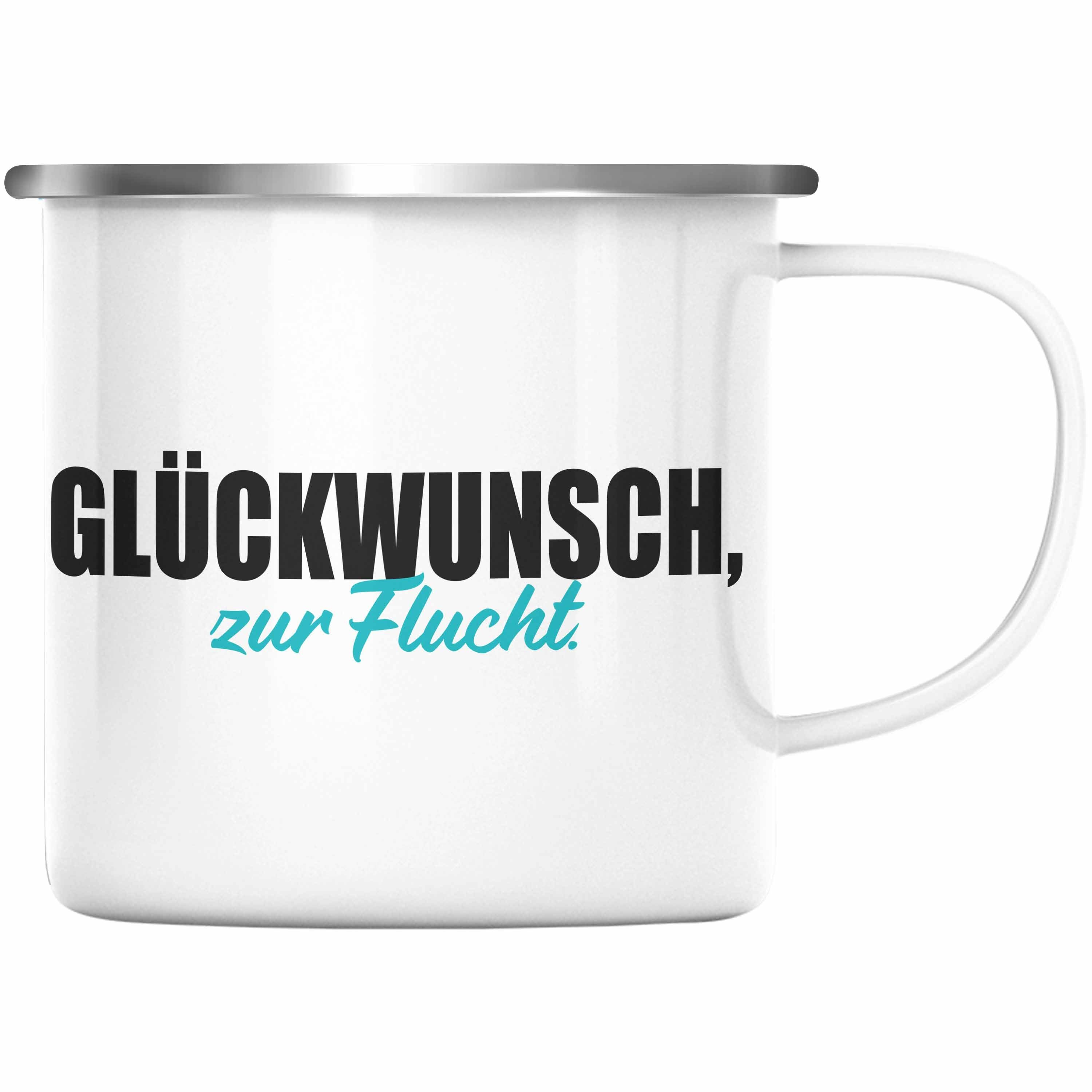 Trendation Thermotasse Trendation - Tasse Emaille Glückwunsch Kollege Geschenk Jobwechsel Flucht Silber Lustig Abschiedsgeschenk Abschied Kollegin Sprüche Zur