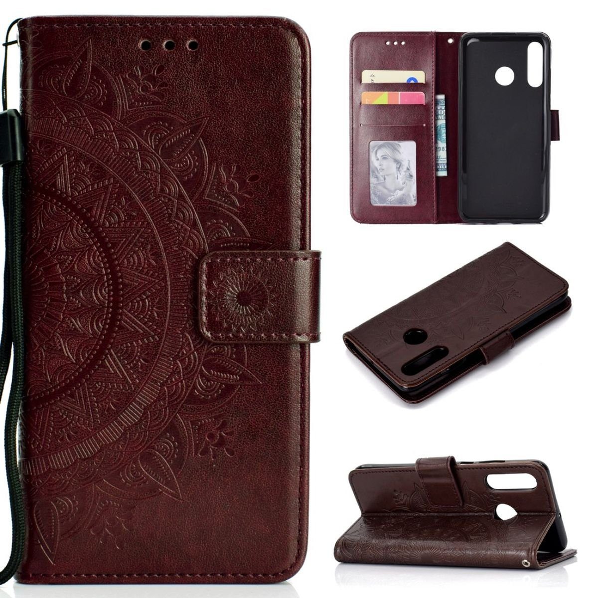 CoverKingz Handyhülle Huawei P30 Lite Handyhülle Flip Case Cover Handytasche Mandala Braun 15,2 cm (6 Zoll), Klapphülle Schutzhülle mit Kartenfach Schutztasche Motiv Mandala